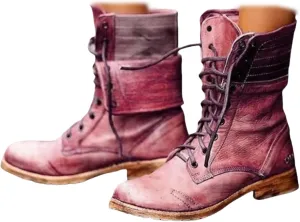 Boots For Women Ankle Booties Western Military Combat Boots Mid Calf Low Heel Winter Motorcycle Riding Biker Boots