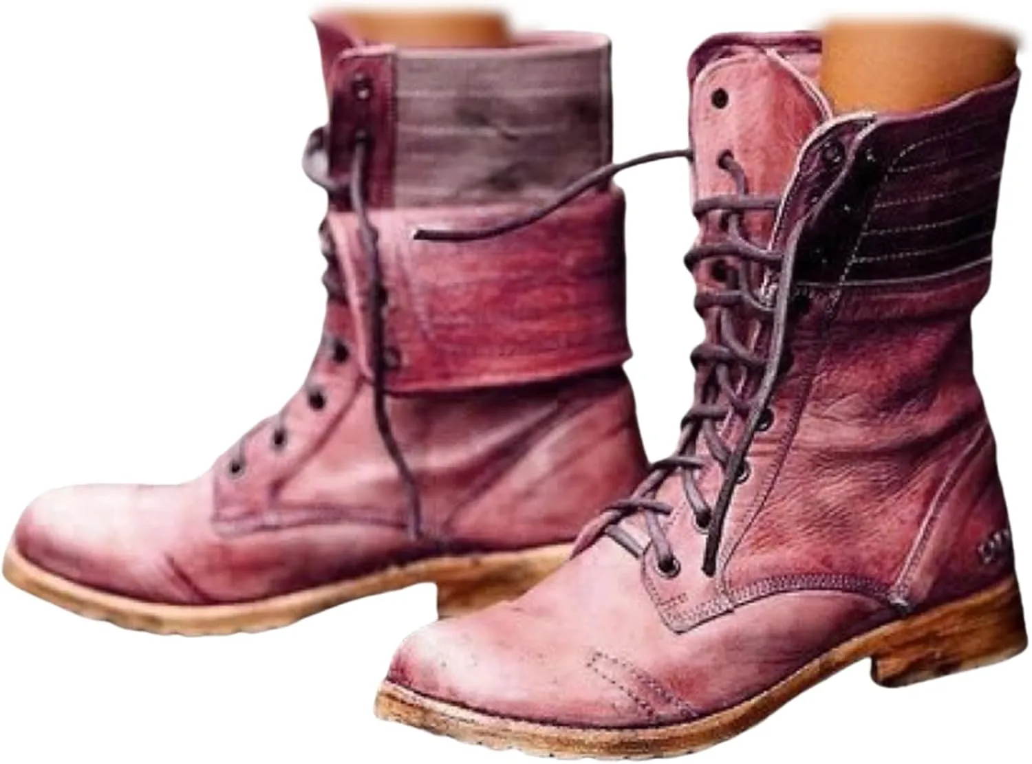 Boots For Women Ankle Booties Western Military Combat Boots Mid Calf Low Heel Winter Motorcycle Riding Biker Boots