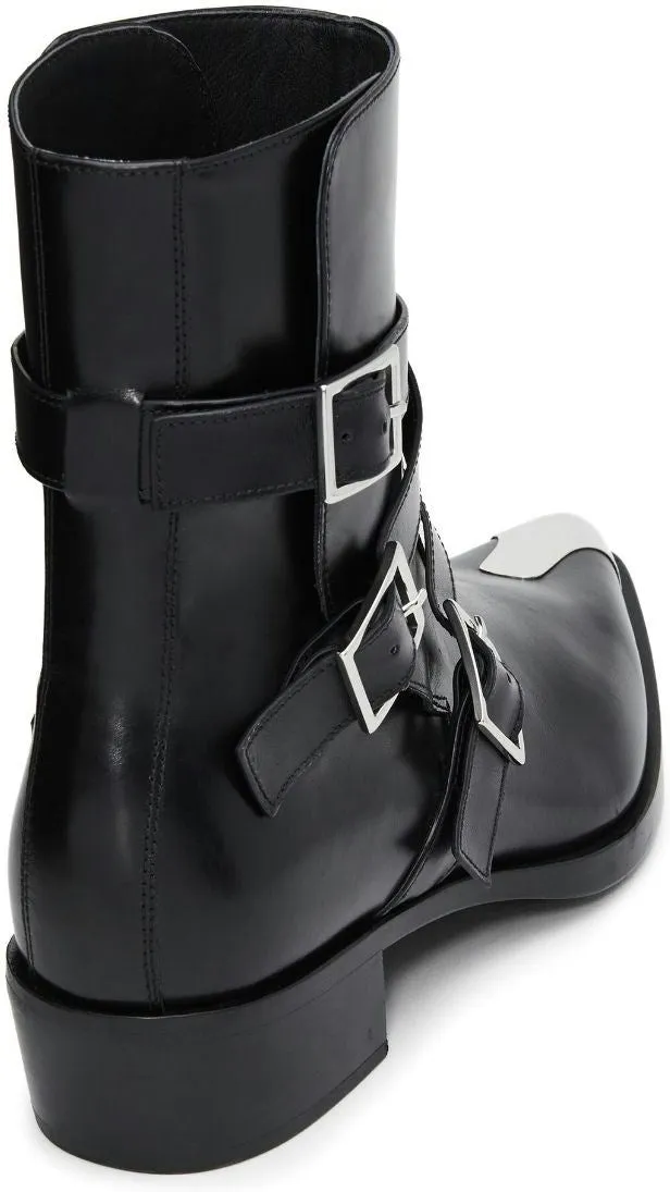 BUCKLED LEATHER ANKLE BOOTS
