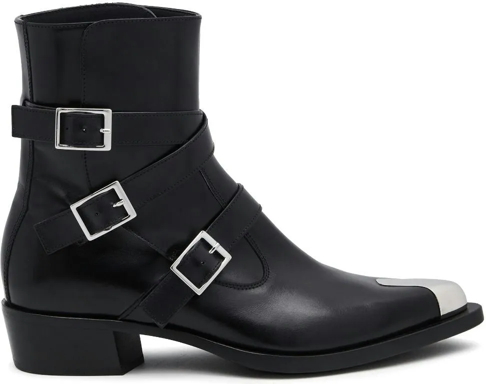 BUCKLED LEATHER ANKLE BOOTS