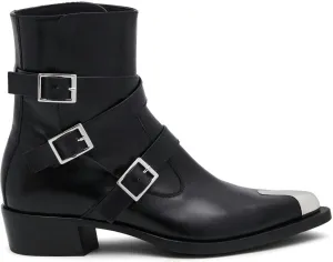 BUCKLED LEATHER ANKLE BOOTS