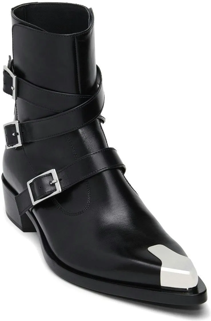 BUCKLED LEATHER ANKLE BOOTS