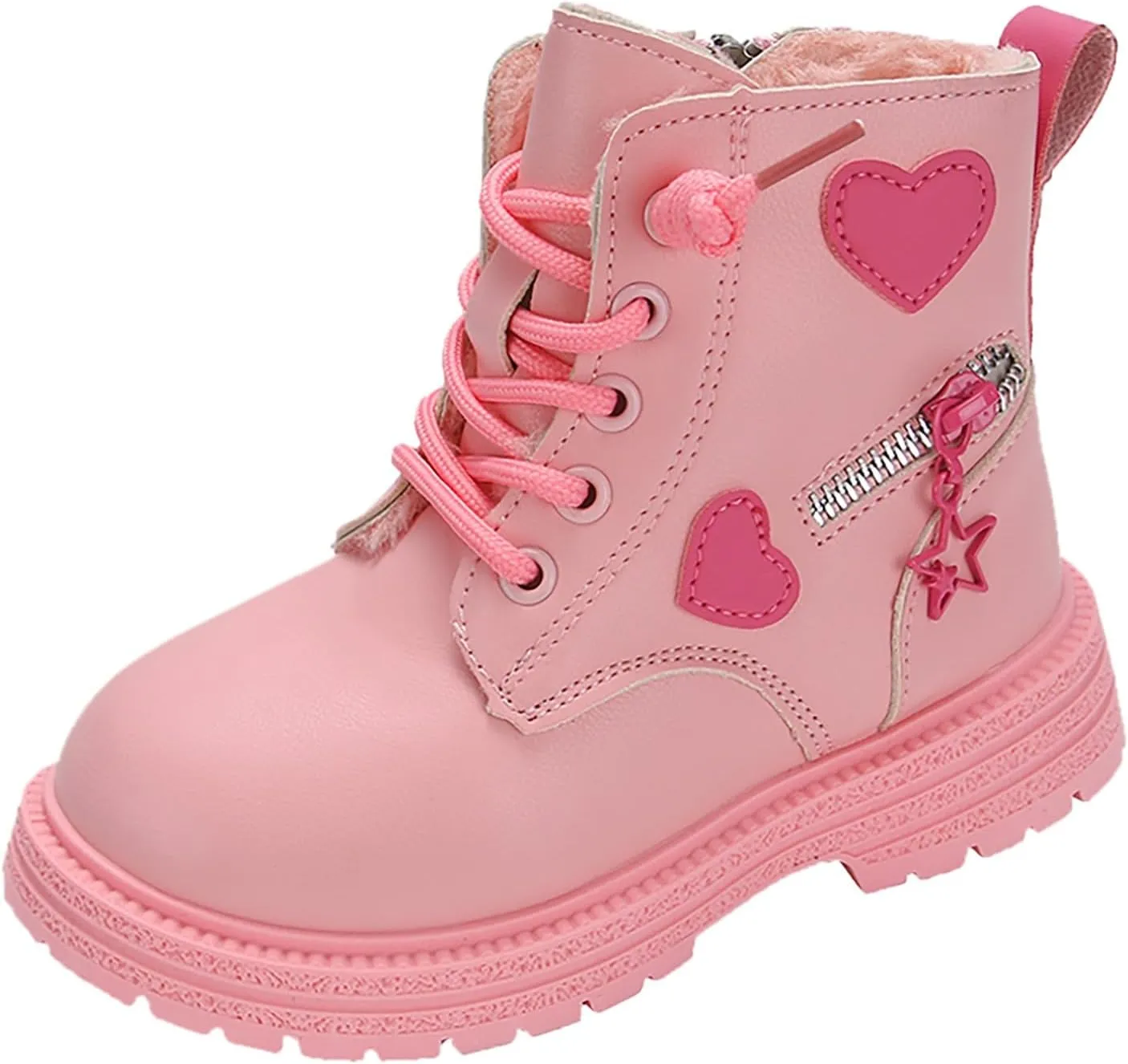 Girls Ankle Boots Lace up Sie Zipper Combat Booties Lug Sole Chunky Heel Boots Winter Wram Fuax Fur Lined Dress Shoes