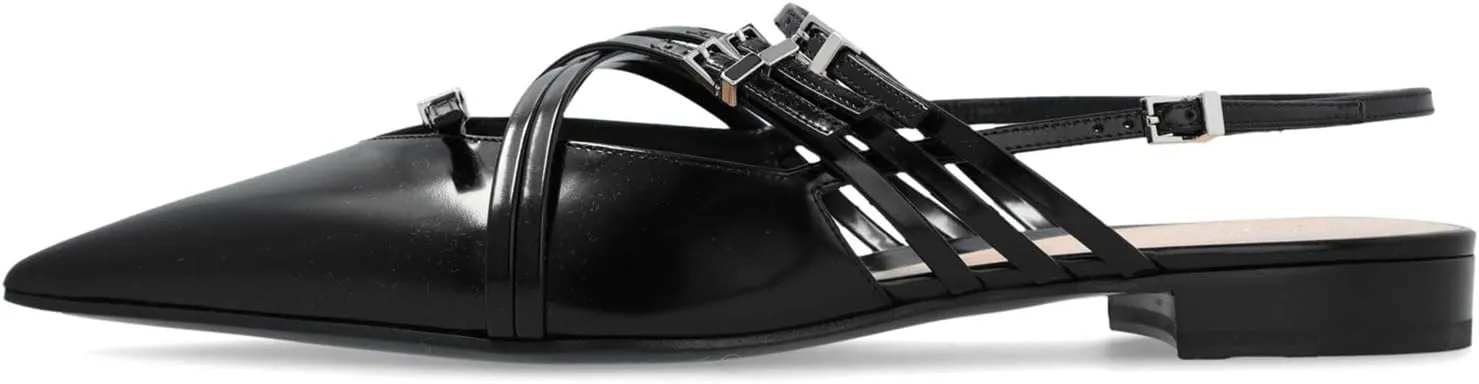 Goolita Patent Leather Buckle Slingback Ballet Flats for Women, Low Heel Pointed Toe Ballerina Shoes Comfortable Strappy Dress Flats Shoes