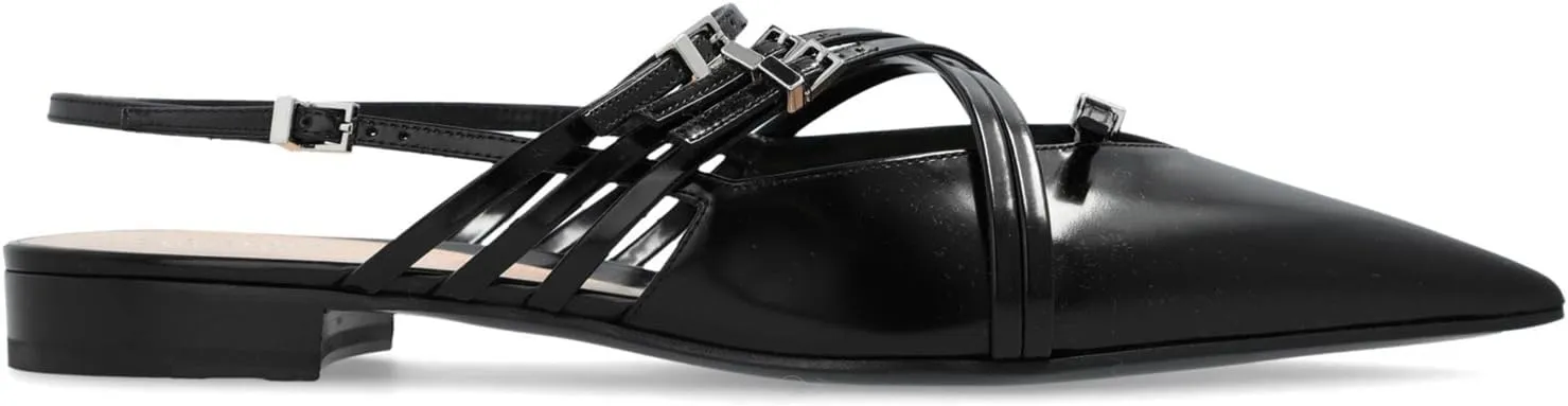 Goolita Patent Leather Buckle Slingback Ballet Flats for Women, Low Heel Pointed Toe Ballerina Shoes Comfortable Strappy Dress Flats Shoes