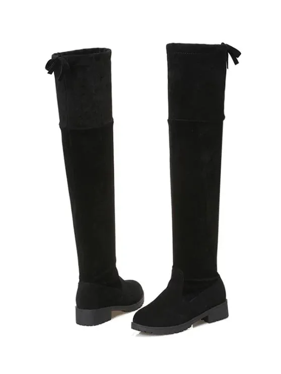 Gorgeous Tie Back Low Heel Thigh High Boots