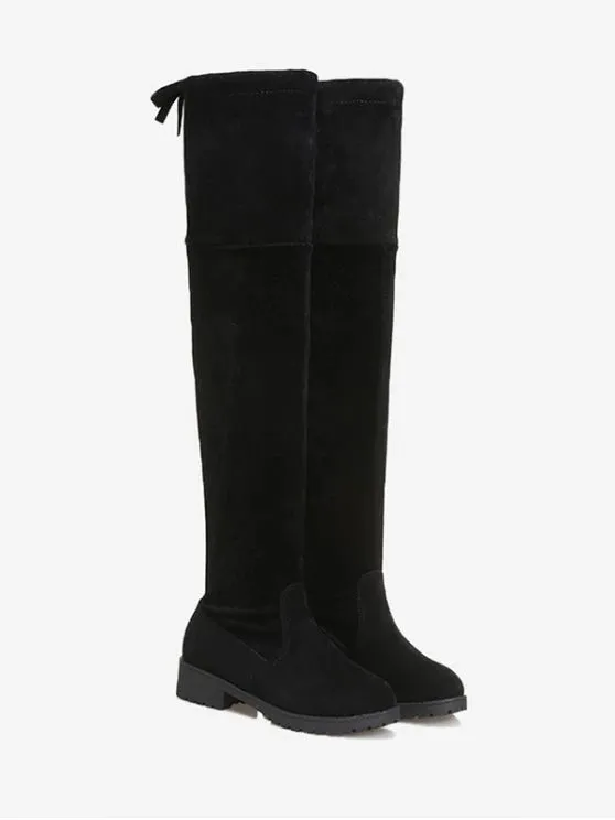 Gorgeous Tie Back Low Heel Thigh High Boots
