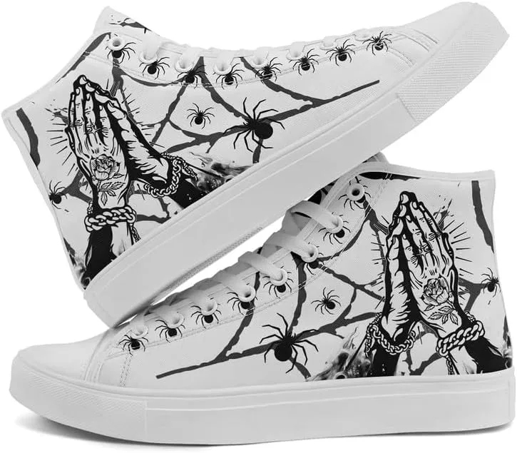 Halloween High Top Canvas Sneakers for Men Women Skull Printed Fashion Shoes Lace up Casual Walking Footwear