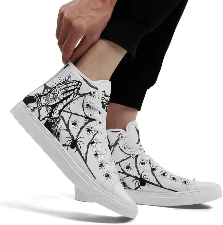 Halloween High Top Canvas Sneakers for Men Women Skull Printed Fashion Shoes Lace up Casual Walking Footwear