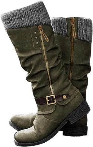 Lausiuoe Boots For Women Knee High Sexy Western Cowboy Cowgirl Style Embroidered Wide Calf Low Heel Fall Booties 2022