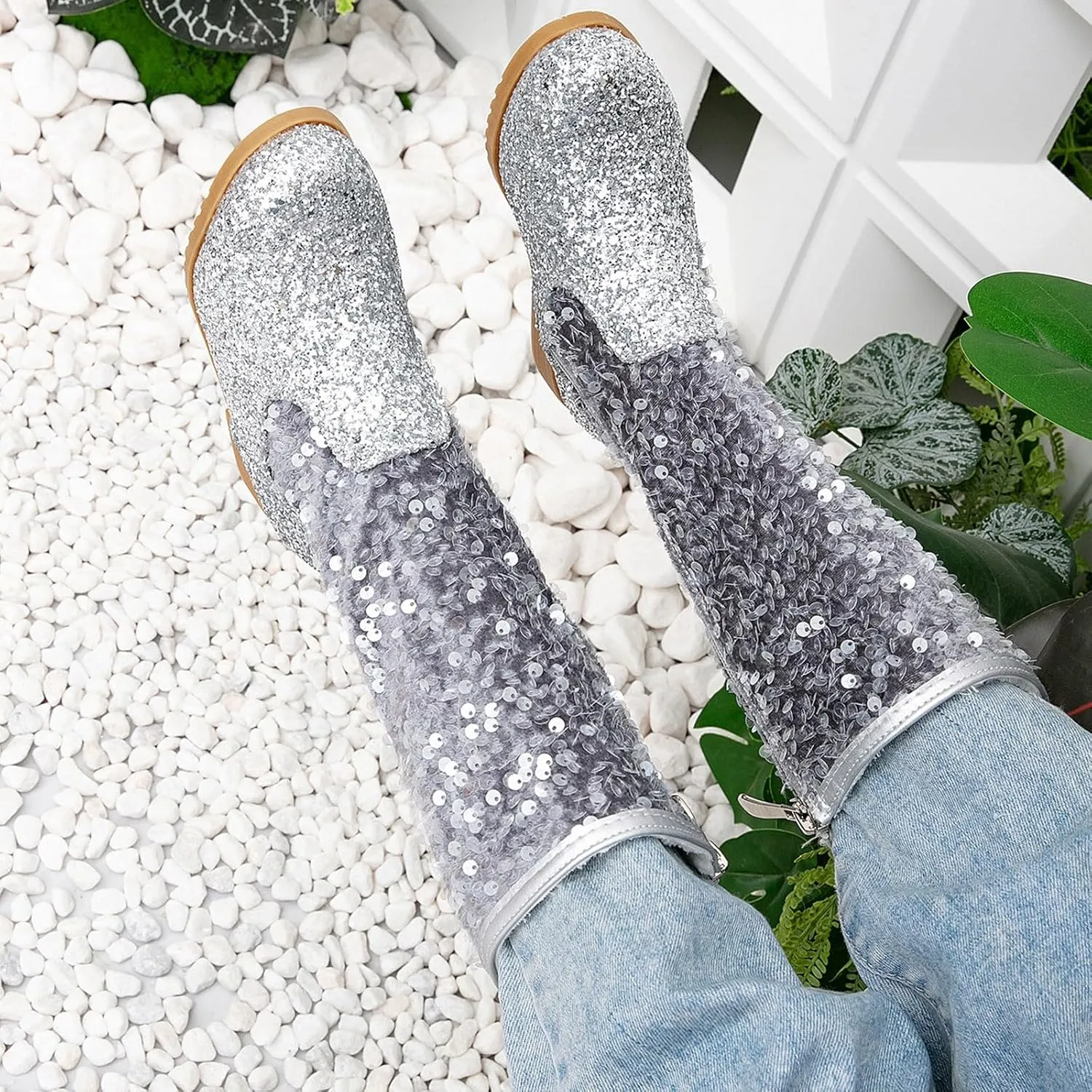 Sparkly Girls Cowboy Western Boots Comfortable Casual Walking Boots Mid Calf Square Toe Ankle Boots for Toddler