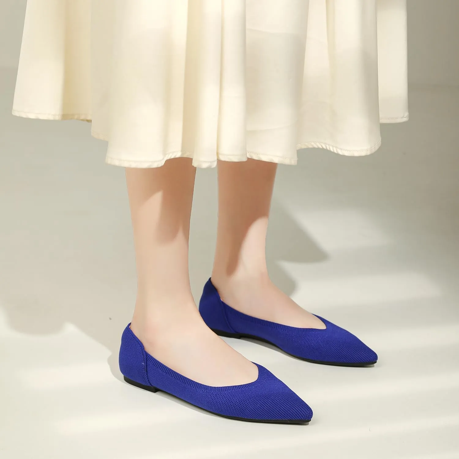 SUNROLAN Casual Ballet Flats for Women Comfortable Knitted Texture Slip on Dress Shoes Pointed-Toe Washable Ballerina Flats 088