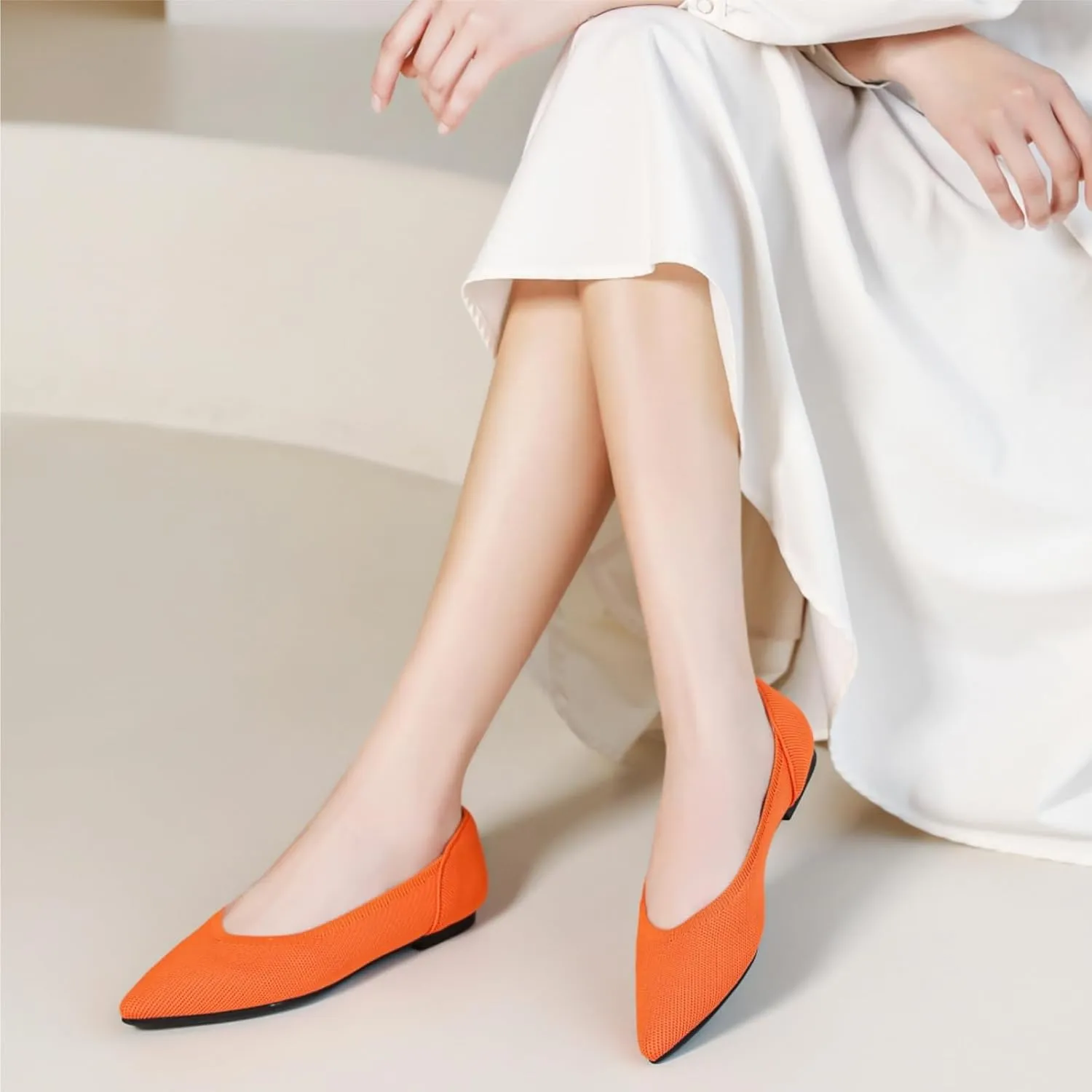 SUNROLAN Casual Ballet Flats for Women Comfortable Knitted Texture Slip on Dress Shoes Pointed-Toe Washable Ballerina Flats 088