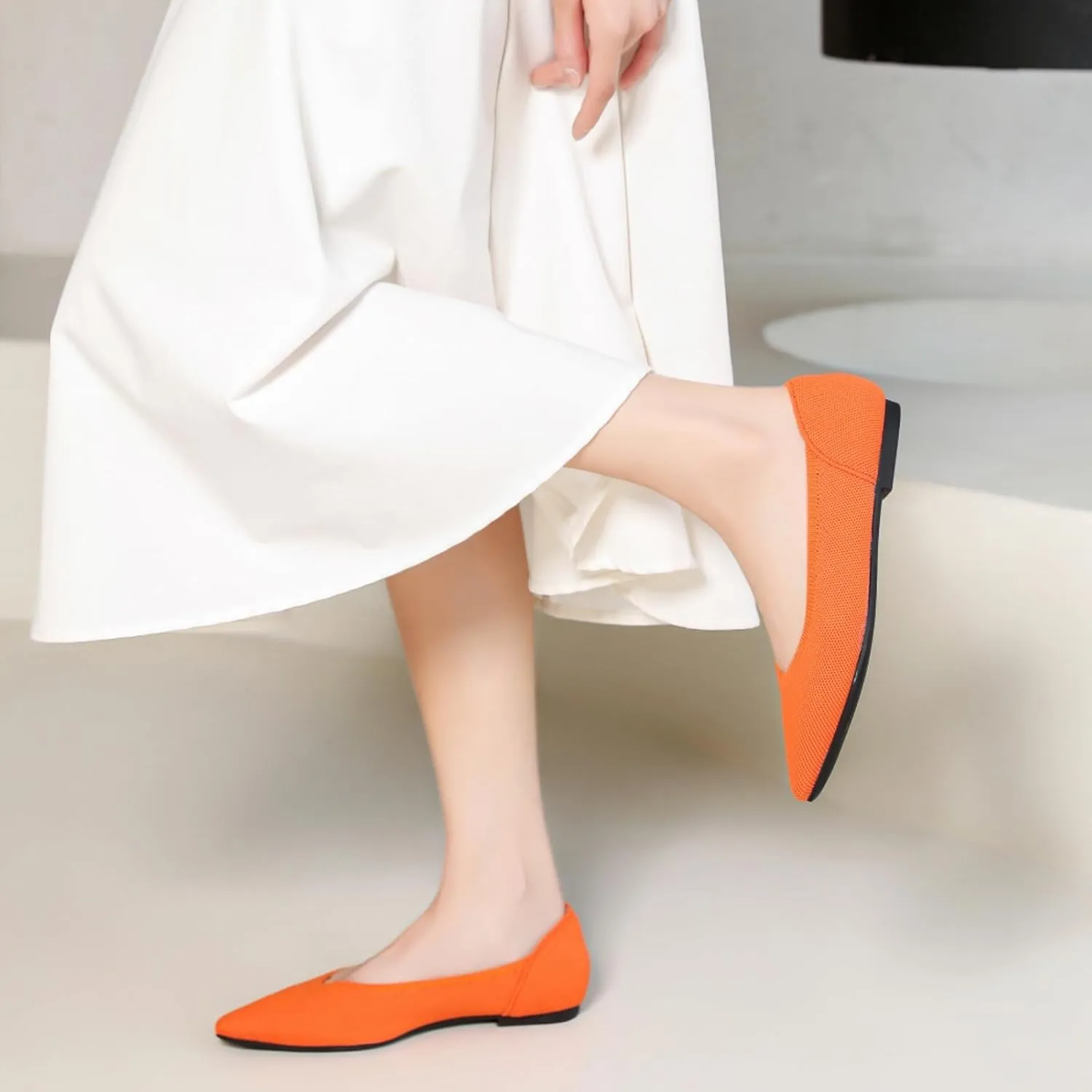 SUNROLAN Casual Ballet Flats for Women Comfortable Knitted Texture Slip on Dress Shoes Pointed-Toe Washable Ballerina Flats 088