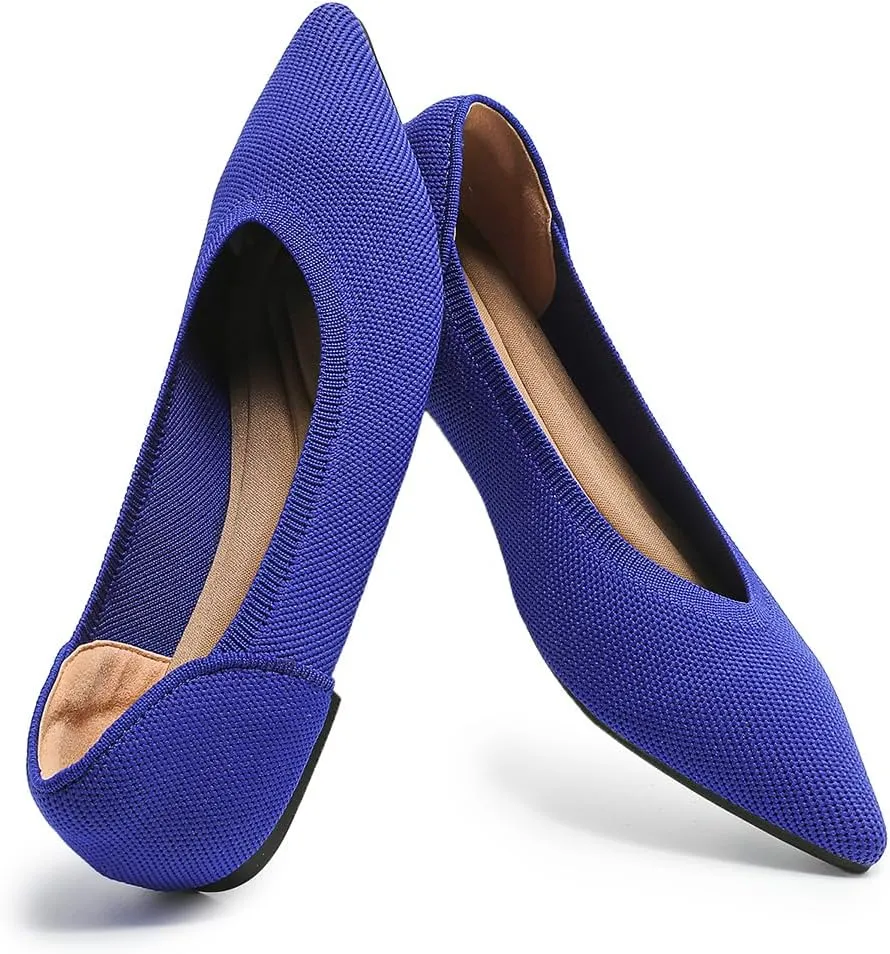 SUNROLAN Casual Ballet Flats for Women Comfortable Knitted Texture Slip on Dress Shoes Pointed-Toe Washable Ballerina Flats 088