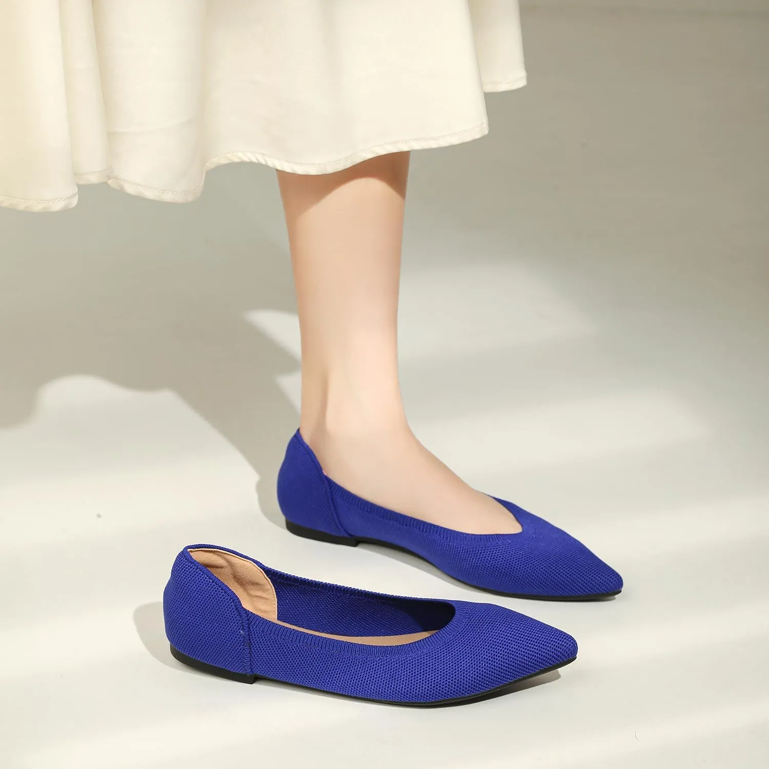 SUNROLAN Casual Ballet Flats for Women Comfortable Knitted Texture Slip on Dress Shoes Pointed-Toe Washable Ballerina Flats 088