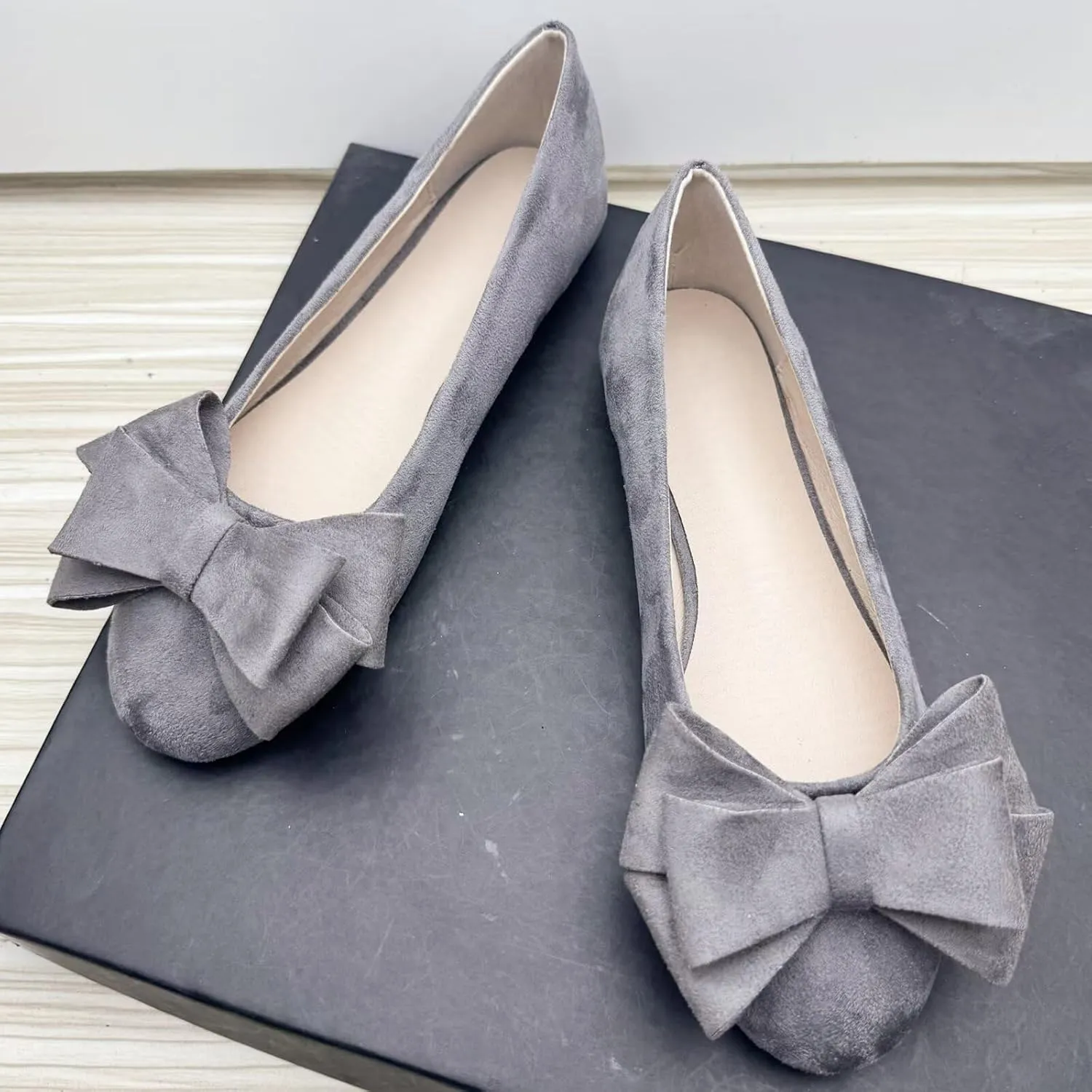 TN TANGNEST Women's Comfortable Pointed Toe Bowknot Flats Slip On Loafers Casual Flats